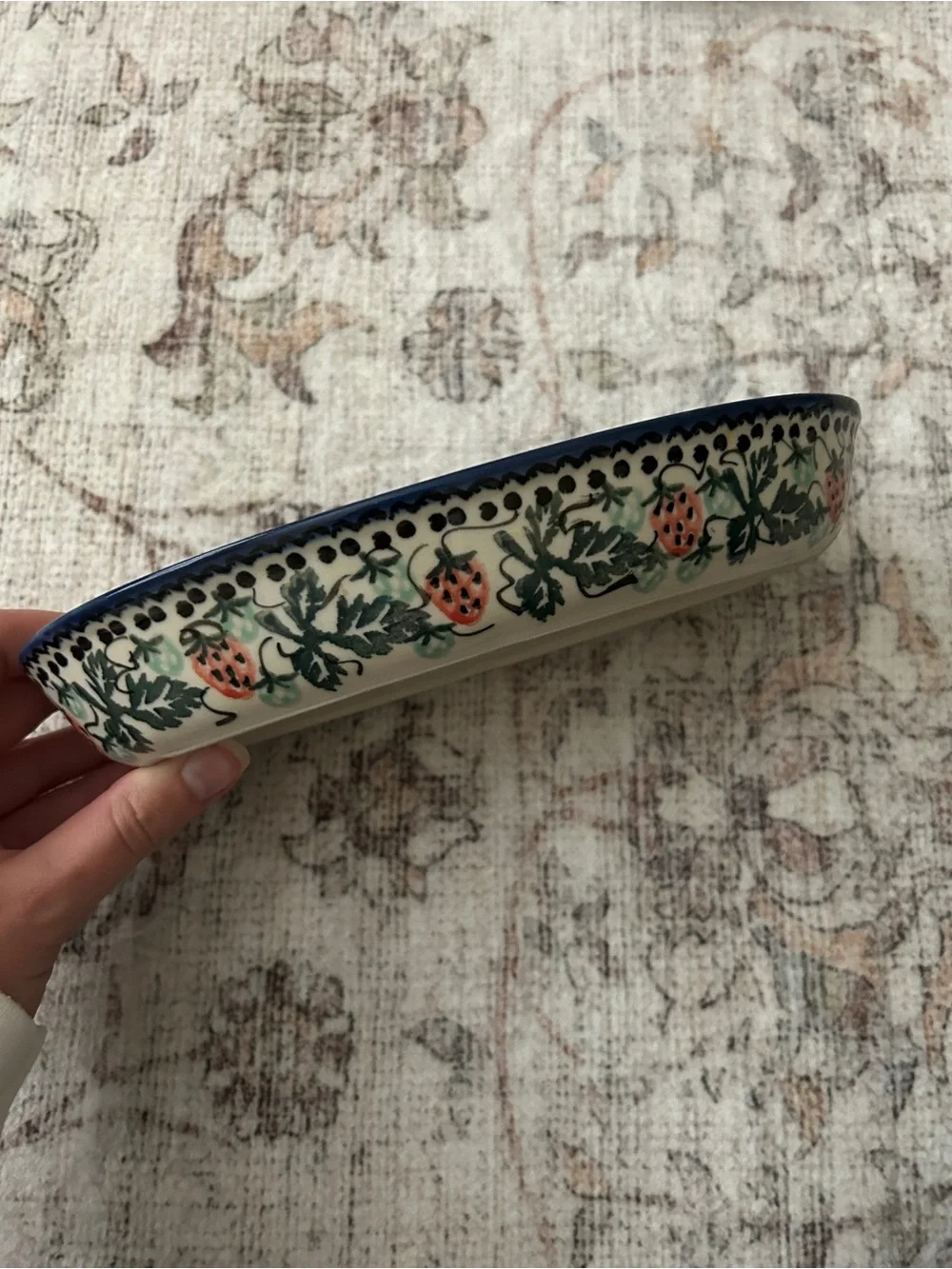 Polish Pottery Divided Serving Dish Strawberry Floral Ceramika Artystyczna